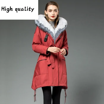 Billige Winter Frauen Jacke Kaninchen Liner Parka Echt Mantel Weibliche Fuchs Pelz Kragen Warm Langen Graben MĂ€ntel Chaqueta Mujer MEIN