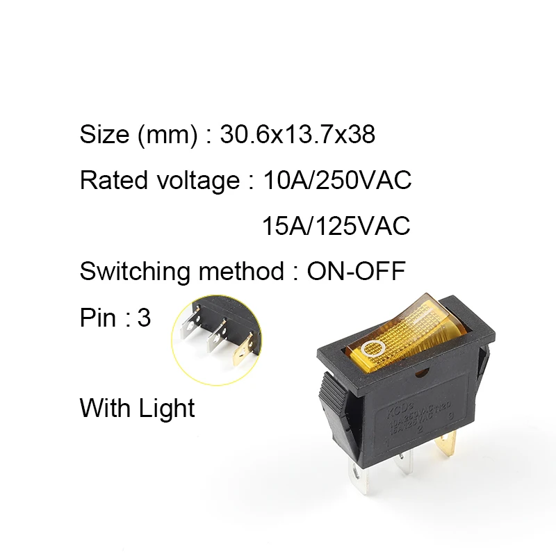 5 pcs/lot KCD3 vel ligh áram Vasúti váltó 10A 250V Váltóáram 15A 125V Váltóáram 2/3 hajcsat SPDT KCD3 ON-OFF-ON 2/3 Fekvés Sajka Himba Lovaglópálca