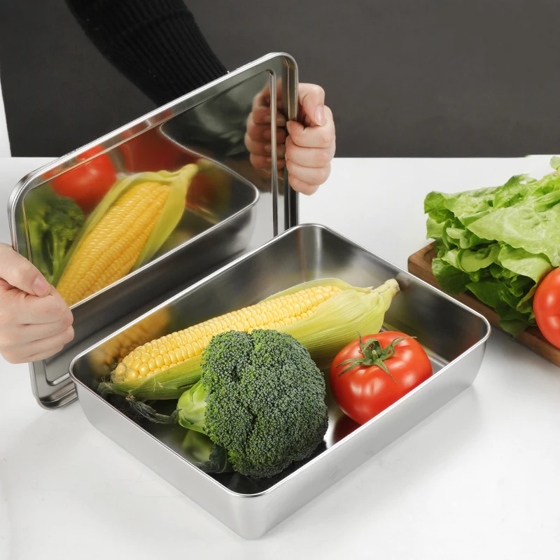 Serving Tray with Lid Rectangle Metal Food Storage Plates Dish Cake Buffet Organizer storage tray wooden serving tray kitchen tray bamboo organizer tray jewelry storage tray For Kitchen