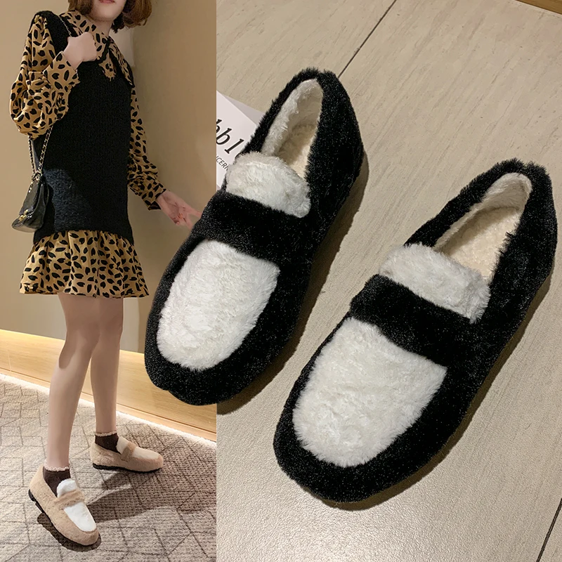 

Shoes Woman 2019 Round Toe Women's Moccasins Loafers Fur All-Match Mixed Colors Casual Female Sneakers Autumn Flats Modis