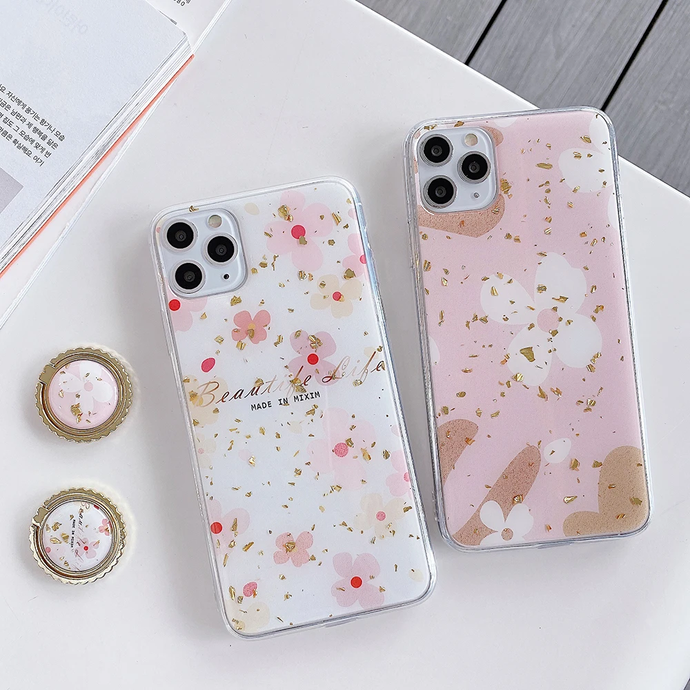 LOVECOM Cute Flower Gold Foil Phone Case For iPhone 11 Pro Max XR XS Max 7 8 Plus X SE 2020 Ring Stand Soft Epoxy Back Cover LOVECOM Cute Flower Gold Foil Phone Case For iPhone 11 Pro Max XR XS Max 7 8 Plus X SE 2020 Ring Stand Soft Epoxy Back Cover