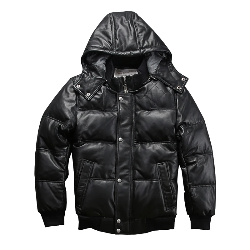 22055 прочтите описание! Мужской пуховик азиатского размера из натуральной кожи