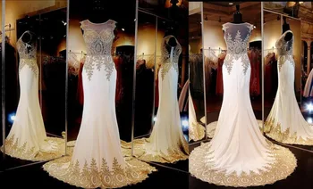 

2015 Luxury Sheer Neck Formal Evening Prom Dresses Appliques Celebrity Pageant Wedding Party Gowns India Arabic