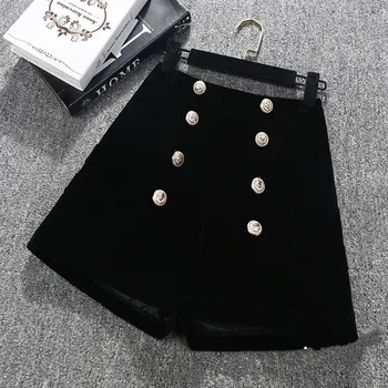 

Golden Velvet Shorts Women 2020 Fall Winter New Korean Version High Waist Slimming Joker Buckle Wide Leg Casual Boots Shorts