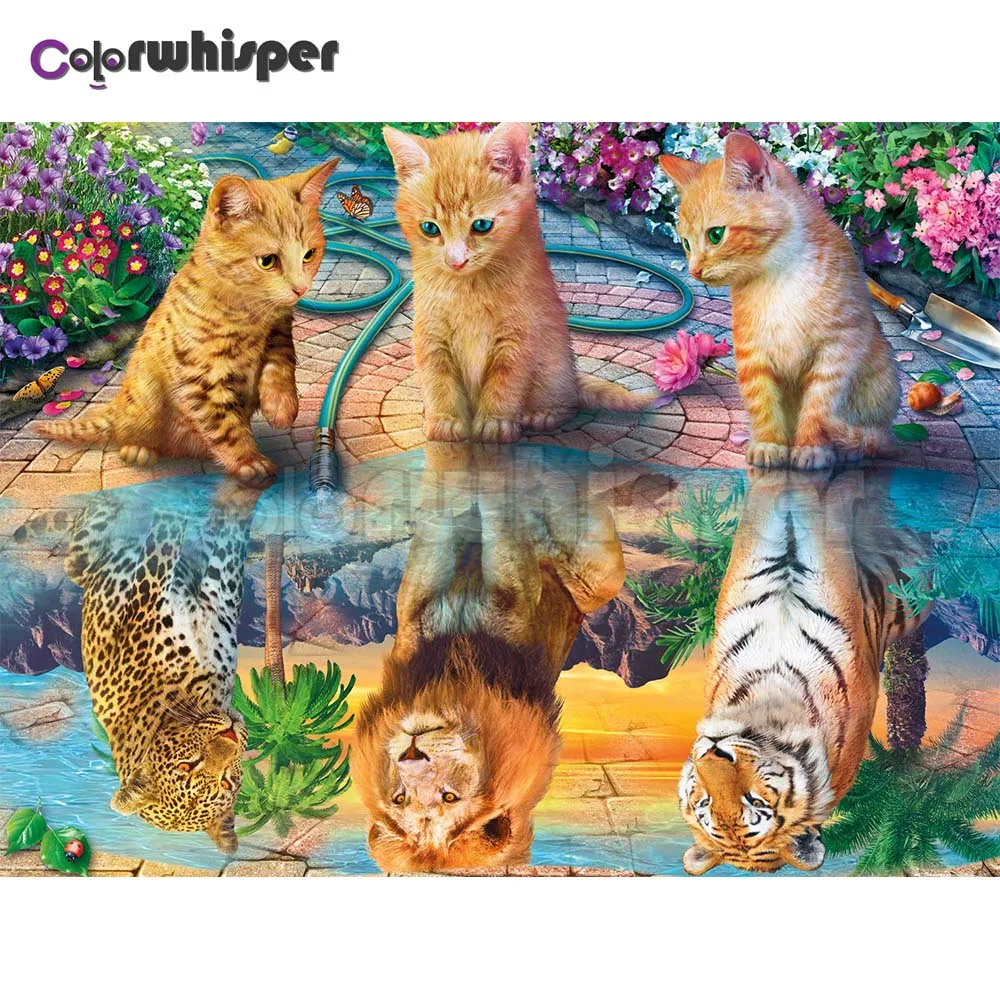 Алмазная картина Полная площадь/круглая дрель собака, кот, тигр зеркальное отражение 5D алмазная вышивка крестиком Мозаика Z414