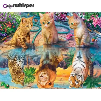 

Diamond Painting Full Square/Round Drill Dog Cat Tiger Mirror Reflection 5D Daimond Painting Embroidery Cross Stitch Mosaic Z414