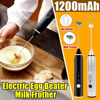 

2 in 1 3-Speed Adjustable Milk Frother Handheld Foam Cream Maker 1200mAh Rechargeable Electric Egg Beater with 2 Whisks
