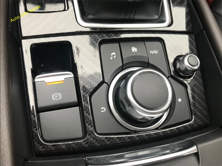 Best Lapetus Gear Shifter Box + Multimedia Box Panel Cover Trim 2 Piece Carbon Fiber Style Interior Refit Kit For Mazda 3 2017 2018