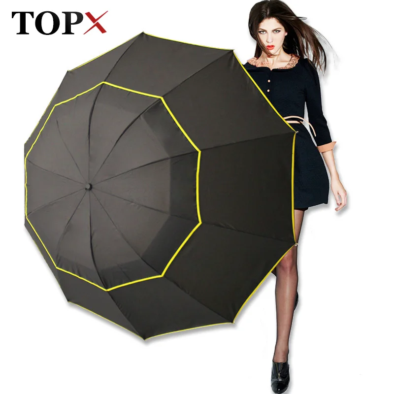 Umbrella Rain Parasol Outdoor Wind-Resistant Double-Layer Women 130cm 3fold Oversized