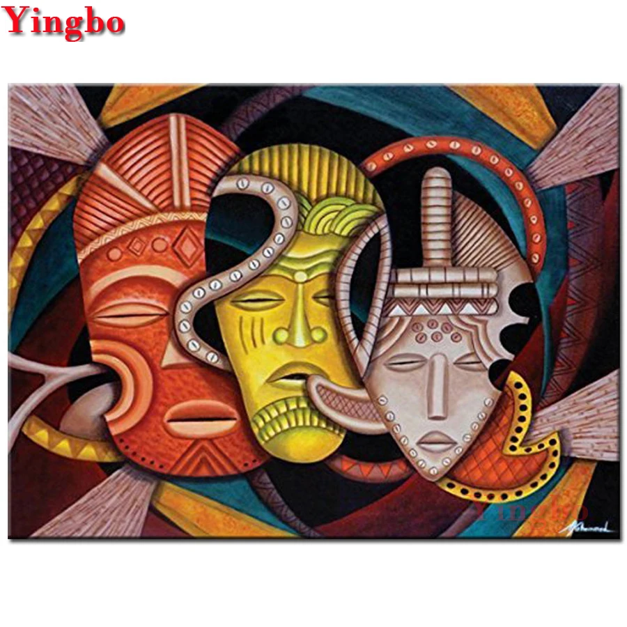 5d Diamond Painting Fantasy mask Full Square Round Embroidery Rhinestone Pictures Mosaic abstract Africa girl | Дом и сад