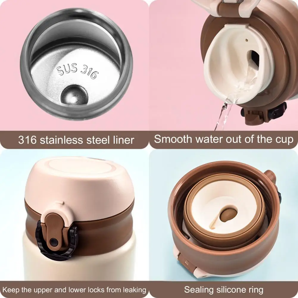 DILLER 300ML Vacuum Flask Flip Lid Heat Preservation Bottles Portable Mini Insulated Stainless Steel Bottle Outdoor Cycling Cup
