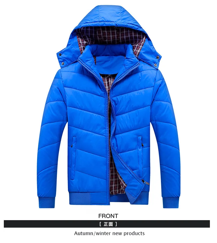 Cotton-padded Clothes Men's Slim Fit Winter Hooded Men's Large Size Solid Color Thick down Feather Cotton-padded Clothes Su