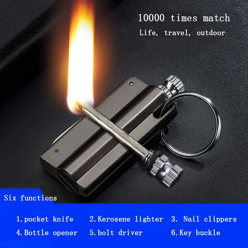 

Bottle opener Multifunctional Emergency F-Lint Matchstick Lighter Camping Outdoor Survival Metal Keychain Tool