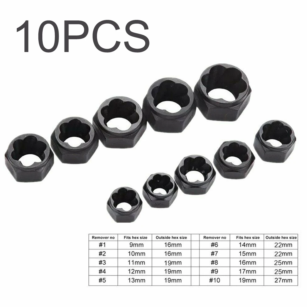 

10pcs Damaged Nut Bolt Low Remover Stud Extractor Set Broken Screw Stripped Removal Tool Hardware Repair Hand Tool