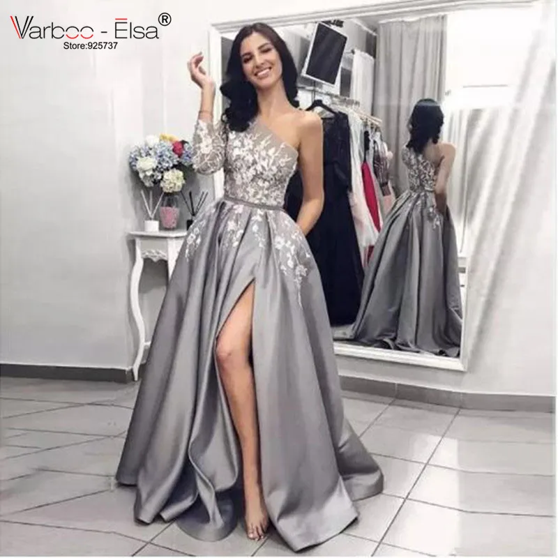 Длинное выпускное платье, сексуальное, с открытой спиной, с разрезом, Robe De Soiree, кружевные вечерние платья, платья для торжества, на заказ, vestido de festa, одно плечо Аппликация