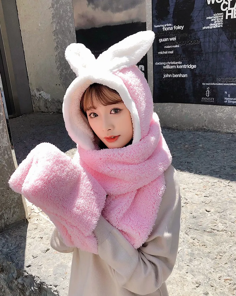 2019 осенне-зимняя шапка шарф перчатки Комплект из трех предметов женский корейский вариант милый кролик колпак утолщенный Теплый Женский