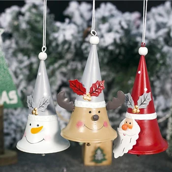 

1PCS Iron Painted Horn Bell Pendant Christmas Tree Decoration Santa Deer New Year Xmas Decor Christmas Decorations for Home