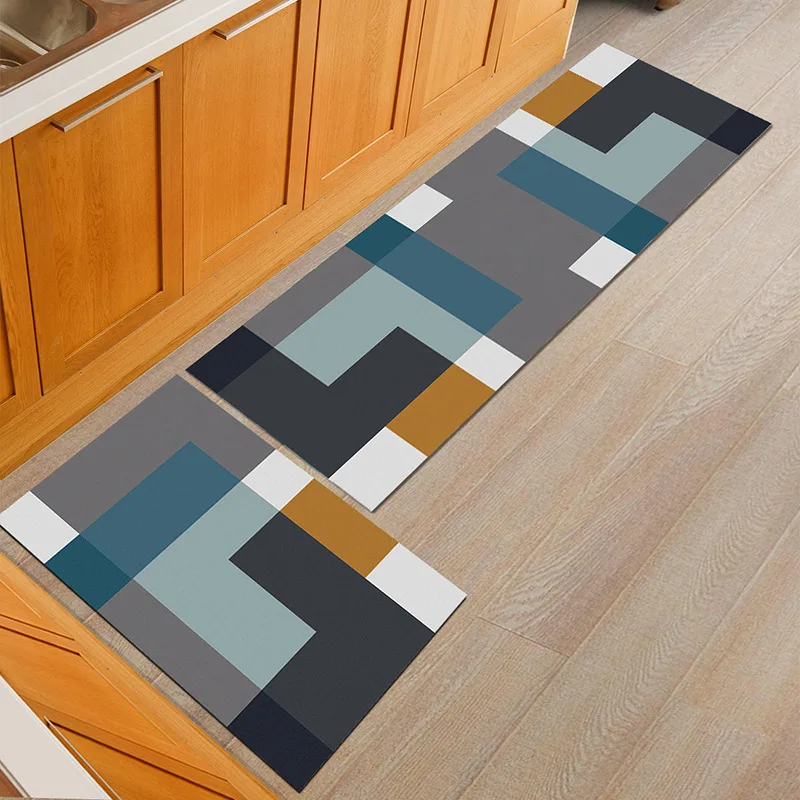 Моющийся нескользящий длинный кухонный коврик, коврик для ванной, входной двери, коврик для спальни, гостиной, прикроватный коврик, Tapis Tapete - Цвет: blue geometry