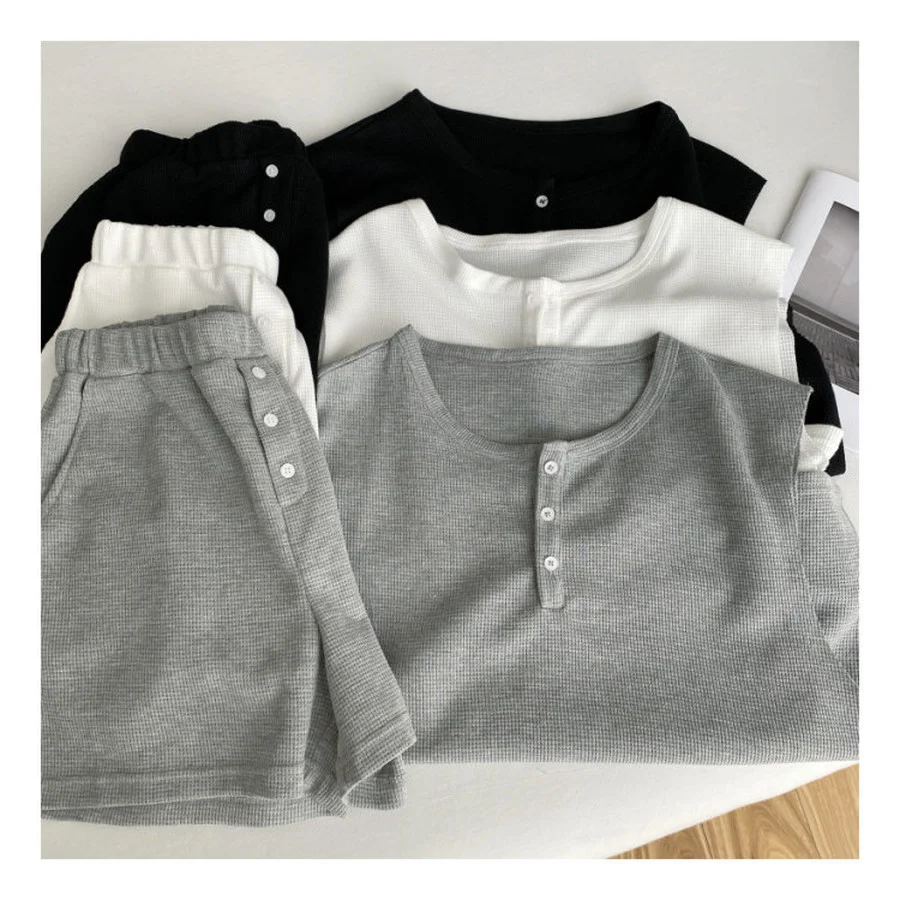 Shorts Sets Summer Cotton Sets Women Casual Two Pieces Short Sleeve T Shirts and High Waist Short Pants Solid Outfits Tracksuit 6