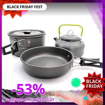 

Ultra-light Aluminum Alloy Camping Cookware Utensils Outdoor Cooking Teapot Picnic Tableware Kettle Pot Frying Pan 3pcs/Set