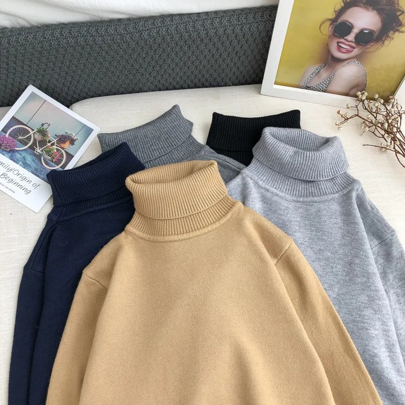 Winter Turtleneck Sweater Men Warm Fashion Solid Color Casual Knit Sweaters Man Sweter Clothes Loose Long Sleeve Pullover Men