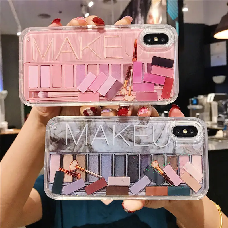 

Makeup Eyeshadow Quicksand Phone Case For iPhone XR XS Max X 7 8 Plus 6 6S Plus Glitter Dynamic Liquid PC Cover For iPhone XR