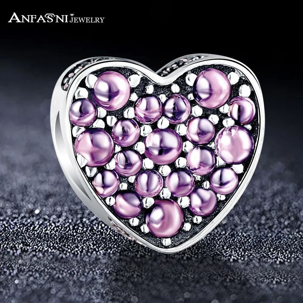 

ANFASNI Fashion Real 925 Silver Beads Heart Shape Authentic Sterling Silver Charm Fit Original Bracelet Jewelry Gift PSMB0758