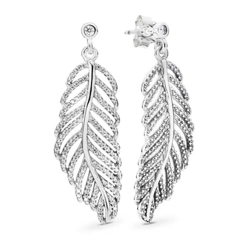 

2019 NEW Spring 100% 925 Sterling Silver Light As A Feather With Clear CZ Dangle Earrings Fit Women Jewelry Gift to Girlfriend
