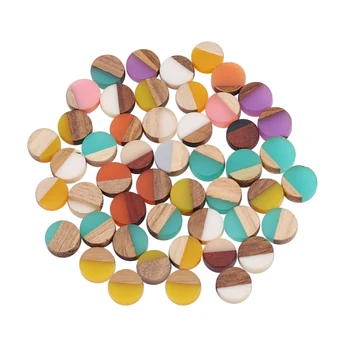 

50pcs 10mm Mixed Color Flat Round Resin & Wood Cabochons for Jewelry Making Accessories Findings 10x3.5~4mm