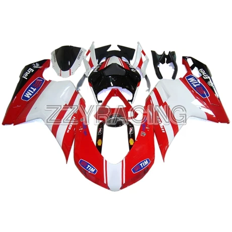 Выполните Обтекатели Наборы для поездок на мотоцикле Ducati 1098 848 1198 2007-2012 1098 848 1198 07 08 09 10 11 для детей 12 лет ABS Пластик белого и красного цветов, обтекатели