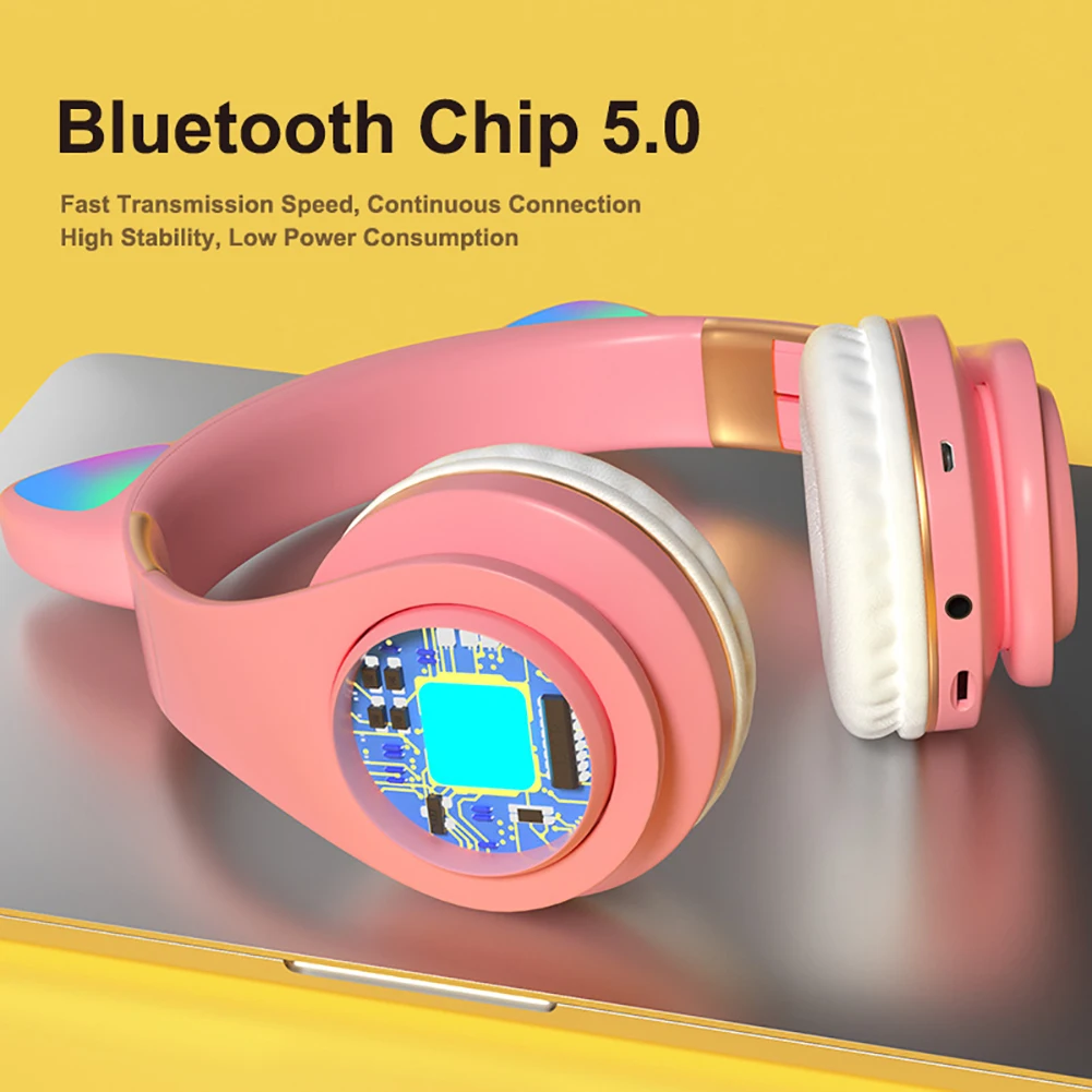 LED Cat Ear Headphones Bluetooth 5 0 Noise Cancelling Adults Kids Flashing Glowing Light Headset Gaming Earphones Creative Gift