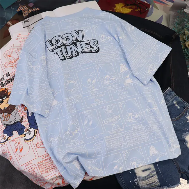 Женская хлопковая Футболка оверсайз с коротким рукавом и круглым