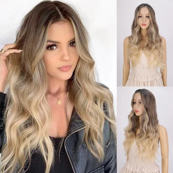 

LVHAN Long Black Brown Gloden Honey Wavy Wig with Highlights Cosplay Synthetic Wigs Women Heat Resistant Middle Part Wigs