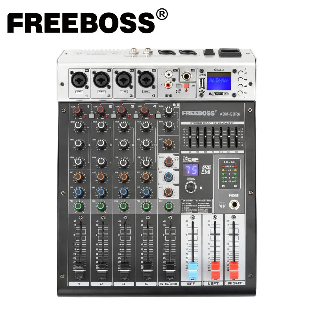 Freeboss ADM GBR6 48В Phantom Power Repaeat эффект USB функция Bluetooth караоке DJ консоль 99DSP миксер аудио 6 канальный|Сценическое оборудование| | АлиЭкспресс