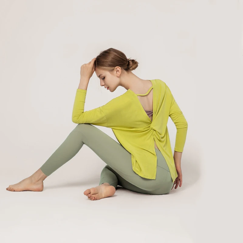 Long Sleeve Women Yoga Tops Open Back Running Clothes Pilates Loose Workout Sportswear Quick Dry Dance Shirts for Gym Fitness