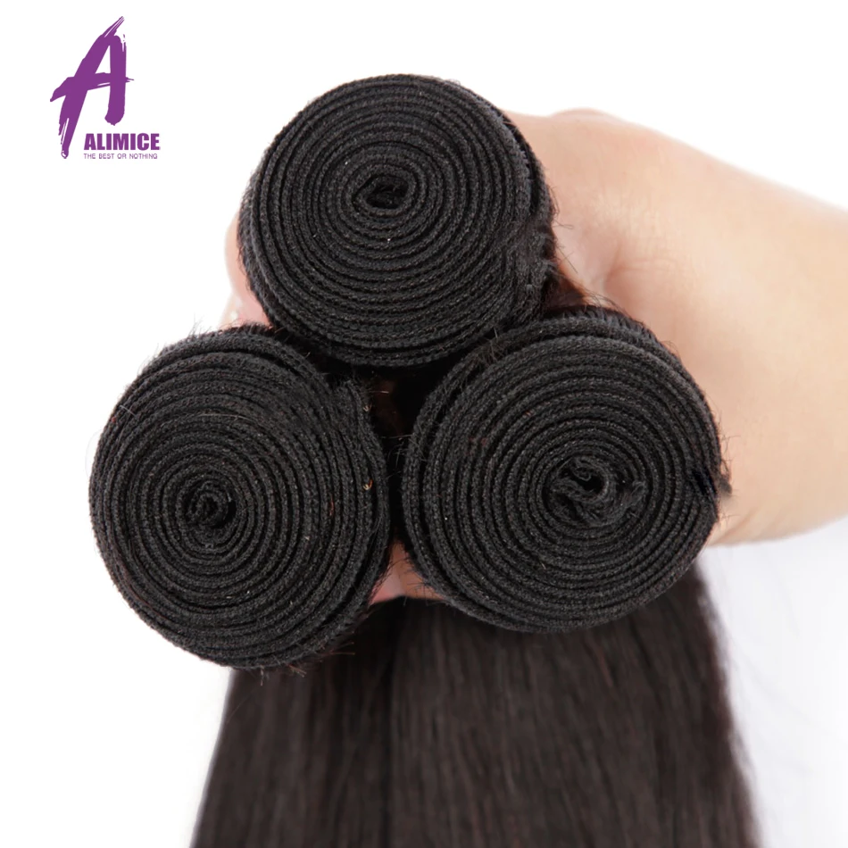 Cheap Alimice Indian Straight Hair Bundles With Frontal 13X4 Lace frontal With Bundles Remy Indian Hair Weave Human Hair Extensions