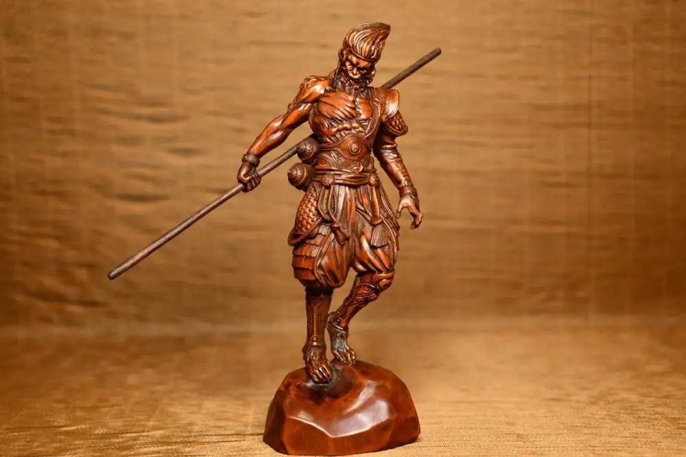 

Home Decor 6" China Collection Old Boxwood Statue of Monkey King Monkey wood carving Journey to the West Characters