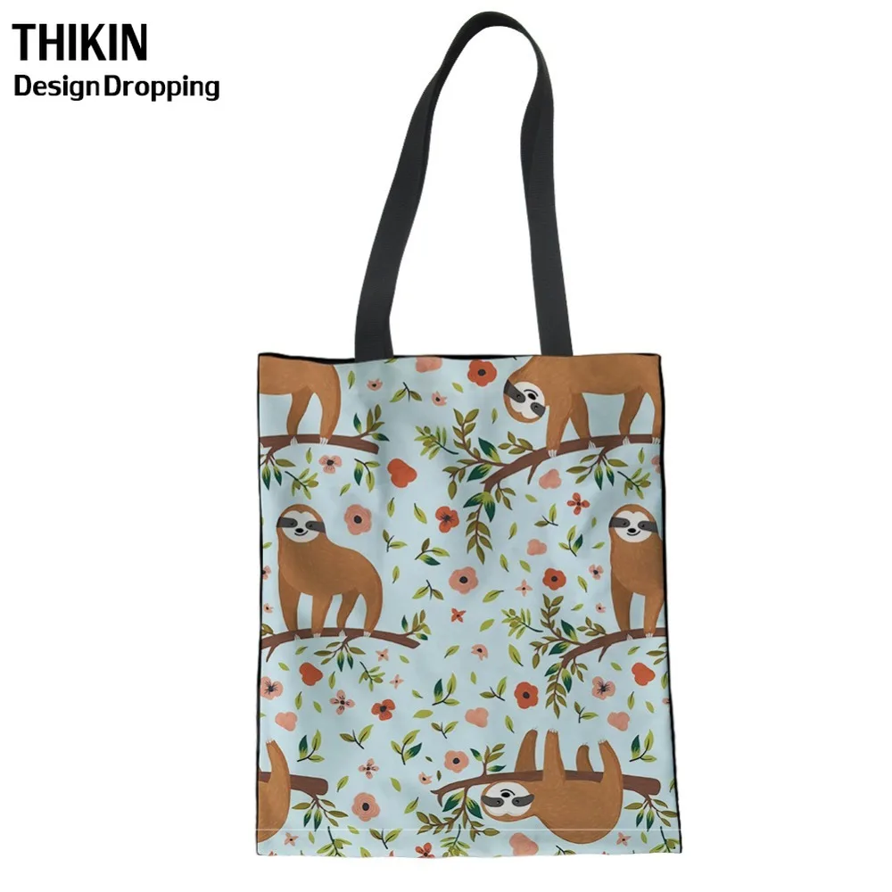 THIKIN милый Спальный Ленивый принт Женская сумка для покупок женские хозяйственные сумки Женская Складная Льняная сумка Сумка вместительная сумка