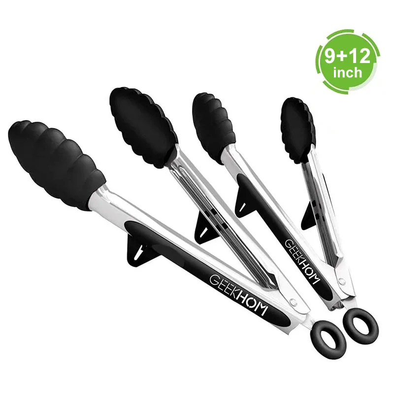 

Stainless steel Silicone Kitchen Tongs BBQ Tong Non-Stick Kitchen Barbecue Grilling Cooking Tong with Joint Lock for Salad Bread