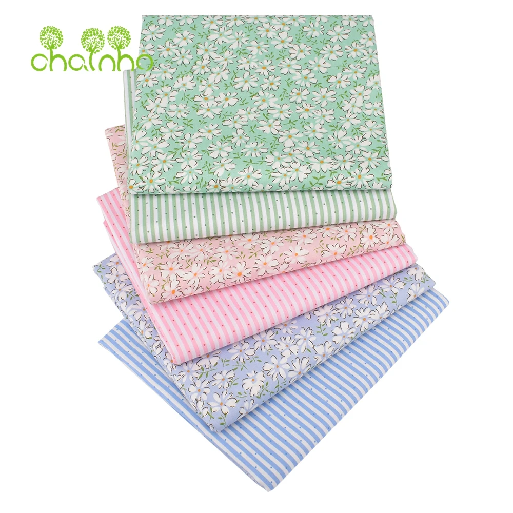 Chainho,Printed Twill Weave Cotton Fabric,DIY Sewing Quilting Material,Patchwork Cloth,6 Designs Flower Series,2 Sizes,15C292