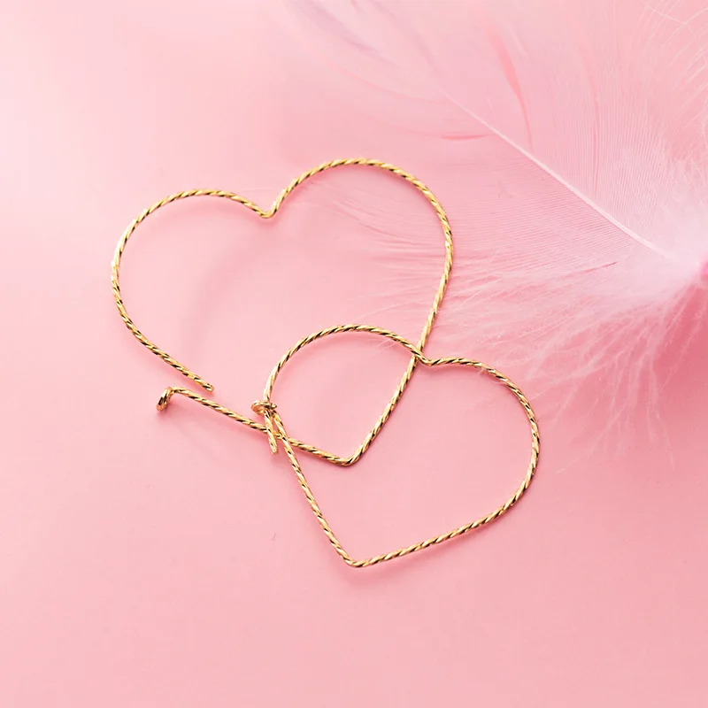 

100% 925 Sterling Silver Ear Piercing Big Heart Hoop Earrings Gold Color Plated Ear Ring Earings for Women Fashion Jewelry Gifts
