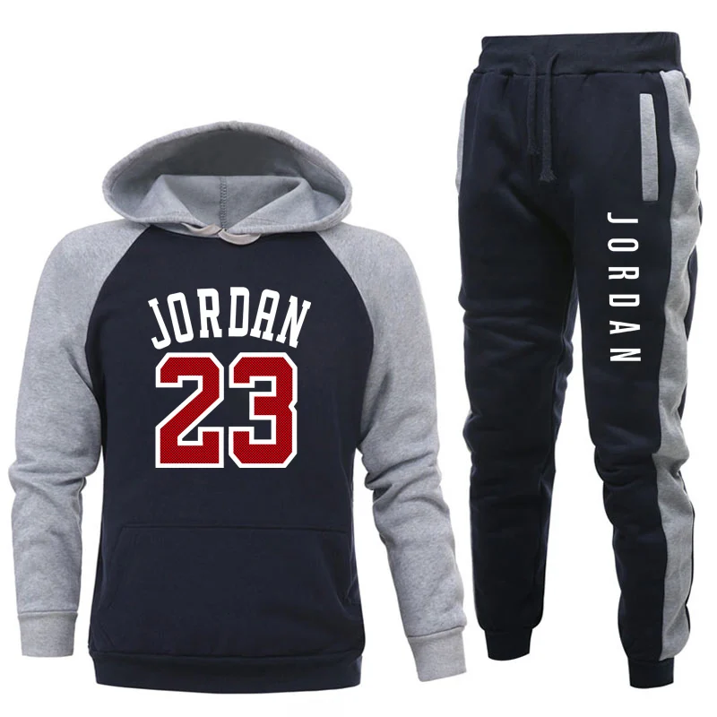 

New Men Hoodies Suit Jordan 23 Tracksuit Sweatshirt Suit Fleece Hoodie+Sweat pants Jogging Homme Pullover 2XL Sporting Suit Male
