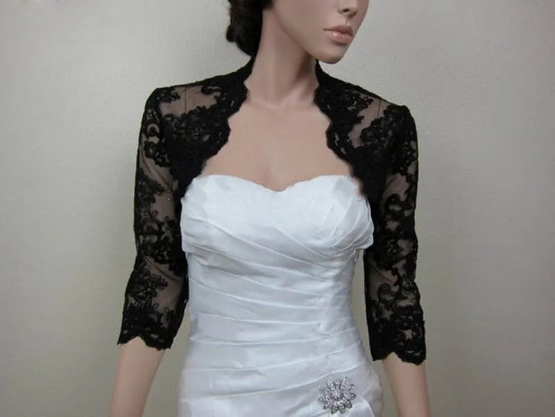 Elegant Lace Women Bolero Three quarter Sleeves Wraps Elegant Black Jackets Evening Party Capes Wedding Bridal shawls Cusom Made