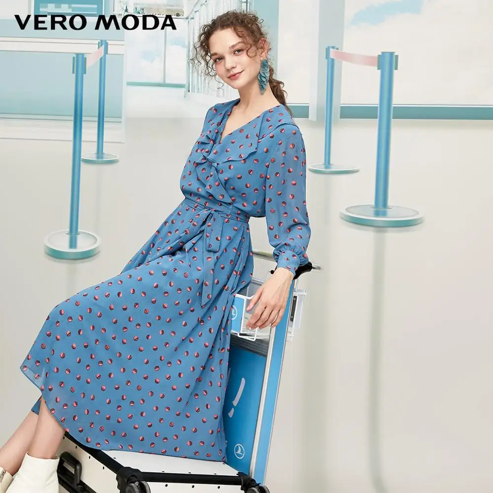Новое плиссированное платье с длинными рукавами принтом Vero Moda | 31937D514|Платья|