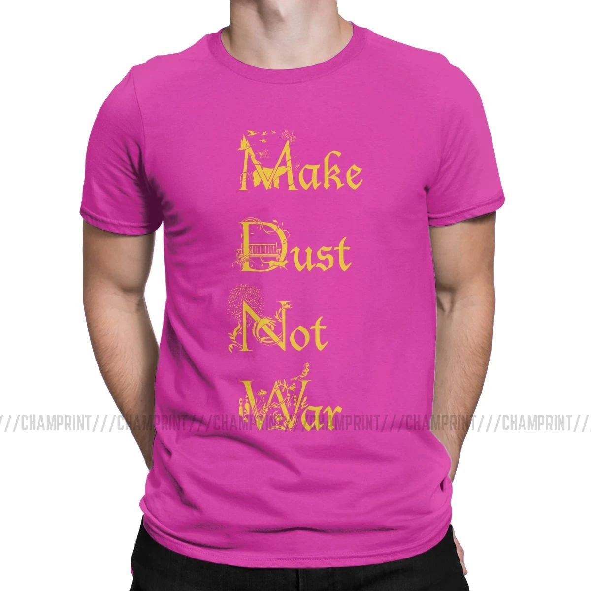 Мужская футболка Make Dust Not War His Dark Materials Lyra Iorek Bear Belacqua, хлопковые топы, футболка с коротким рукавом, Новое поступление, футболки - Цвет: Фуксия