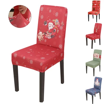 

Santa Claus Printed Chair Christmas Elastic Seat Chair Covers Slipcover Stretch Chair Cover Banquet Hotel Party Decoration D30