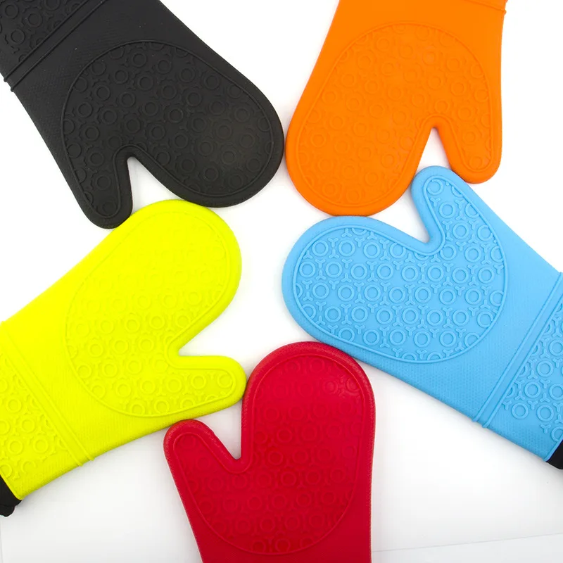 Non-Scald Waterproof Heat Resistant Insulation Silicone Kitchen Long Cotton Microwave Glove Oven Mitts for Baking Cooking BBQ
