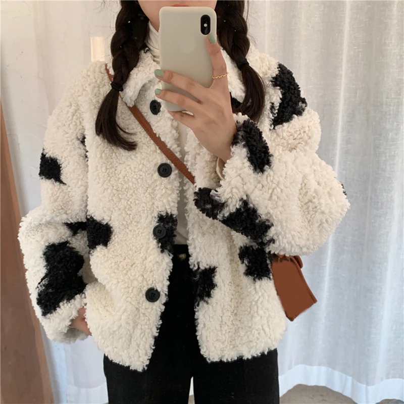 beige coat women RealShe, Женское пальто из овечьей шерсти с отворотом, длинным рукавом, пуговицами, с принтом, Женская куртка, весна, Повседневная Уличная одежда, пальто и куртки для женщин - Цвет: beige coat women
