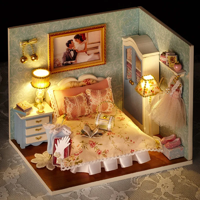 style 3 with light Кукольный дом мебель DIY Миниатюрный 3D ручной работы деревянный миниатюрный кукольный домик игрушки Рождественский подарок для девочек Прямая поставка - Цвет: style 3 with light