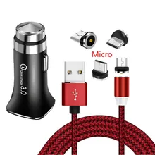 Магнитный Micro USB кабель QC 3,0 быстрое автомобильное зарядное устройство Oppo F11 R11s alcatel 3L Nokia 6 2,2 для samsung huawei Honor 8A android телефон